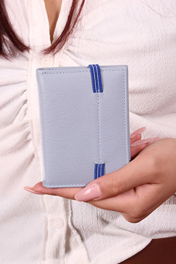 325 Unisex Hakiki deri Şeffaf kartlık Cüzdan BUZ MAVİSİ