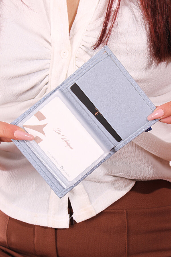 325 Unisex Hakiki deri Şeffaf kartlık Cüzdan BUZ MAVİSİ