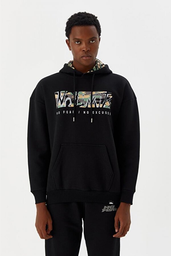 Erkek Sweatshirt Kapüşonlu Siyah M500225