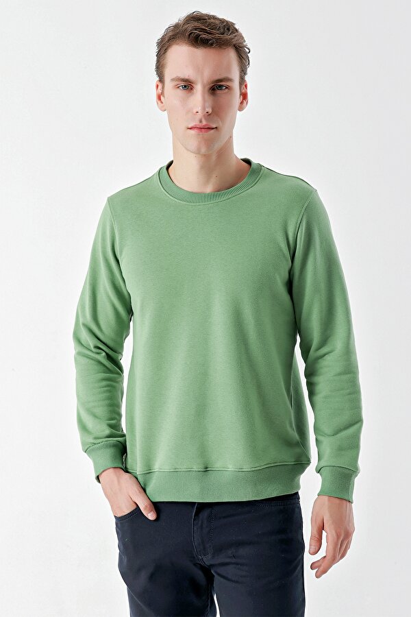Erkek Haki Basic Bisiklet Yaka Sweat-Shirt
