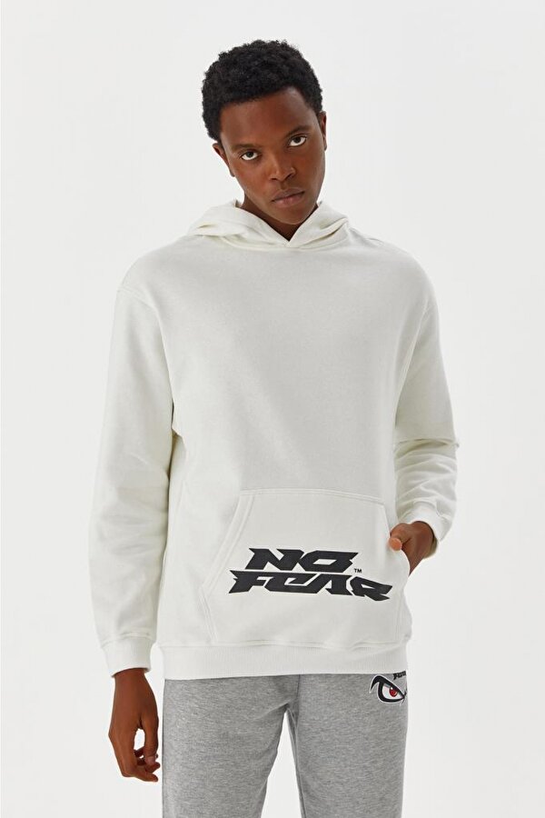 Erkek Sweatshirt Kapüşonlu Beyaz M500218