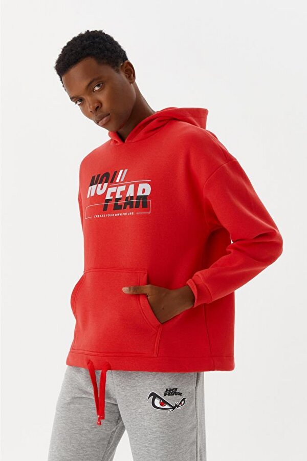 Erkek Sweatshirt Kapüşonlu Kırmızı M500243