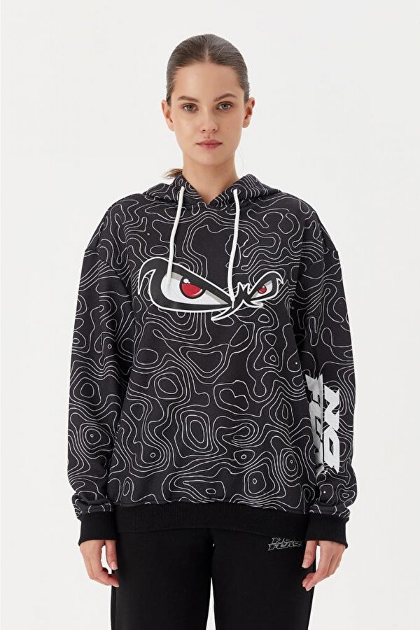 Kadın Sweatshirt Oversize Kapüşonlu Siyah 72523
