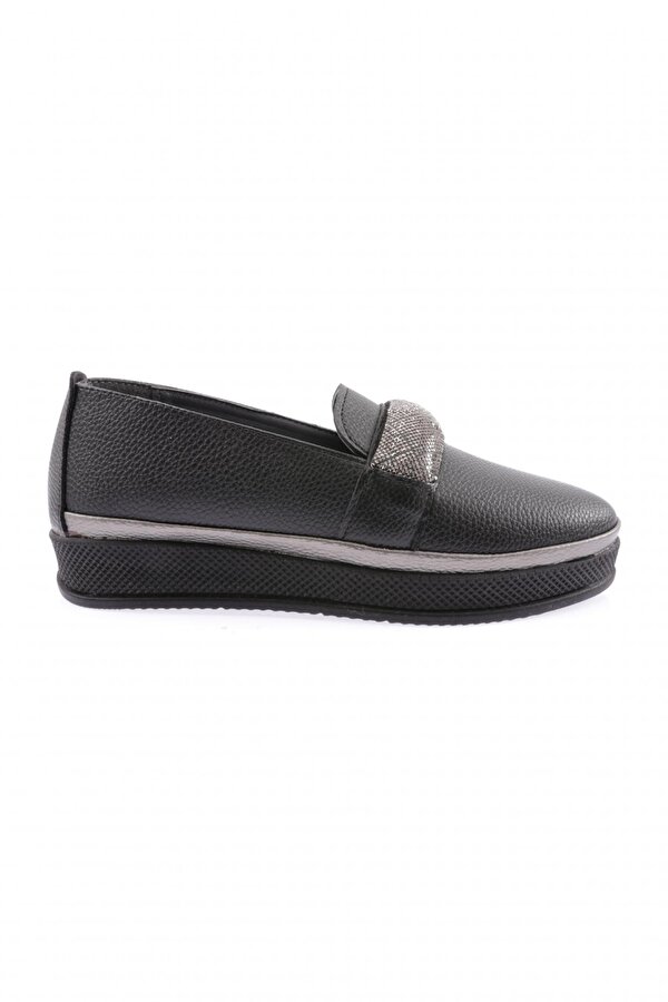 307 Kadin Kalin Taban Silver Taş Bantli Comfort Ayakkabi