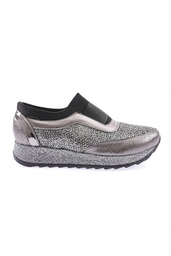 Akt-03-23Y Kadin Kalin Taban Silver Taşli Sneakers Ayakkabi