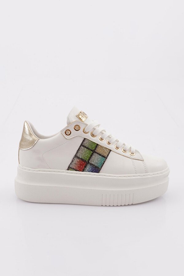 Es861 Kadin Kalin Taban Silver Taşli Sneakers Ayakkabi