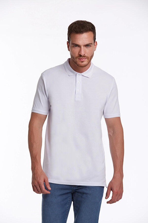 Beyaz Regular Fit Düz 100% Pamuk Polo Yaka Tişört