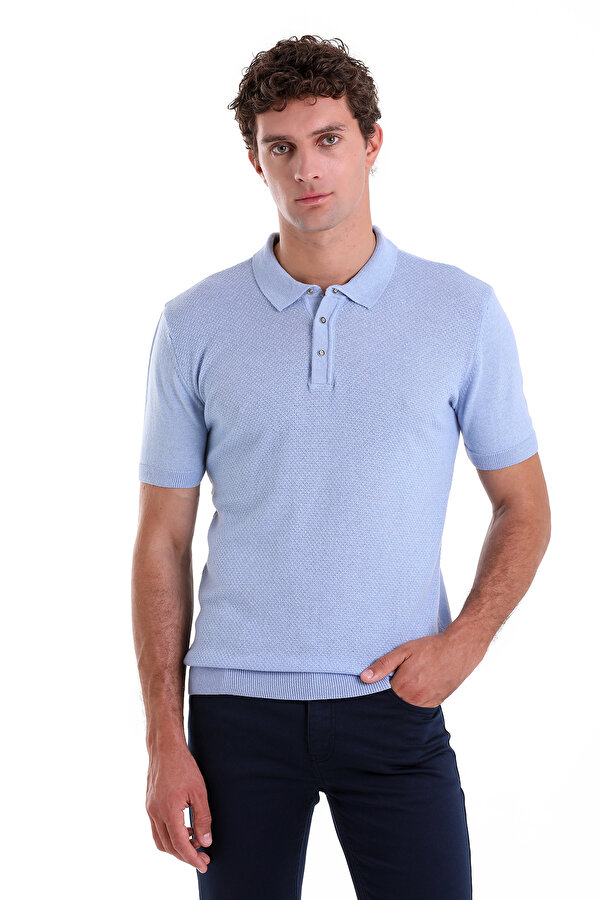 Mavi Regular Fit Polo Yaka Pamuklu Jakarlı Triko Tişört