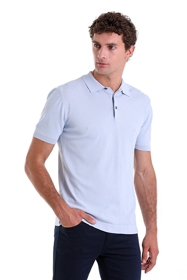 Mavi Regular Fit Düz Rayon Polo Yaka Triko Tişört