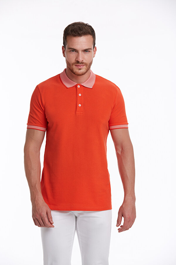 Nar Çiçeği Regular Fit Düz 100% Pamuk Polo Yaka Tişört