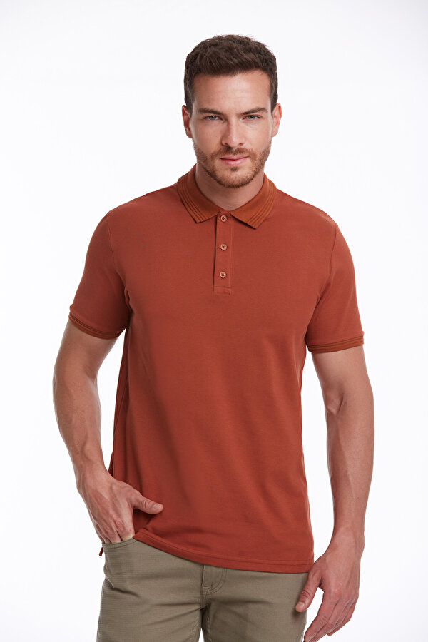 Kahverengi Regular Fit Düz 100% Pamuk Polo Yaka Tişört
