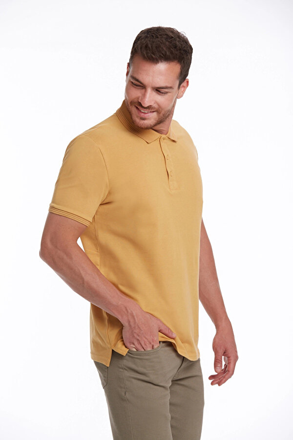 Hardal Regular Fit Düz 100% Pamuk Polo Yaka Tişört