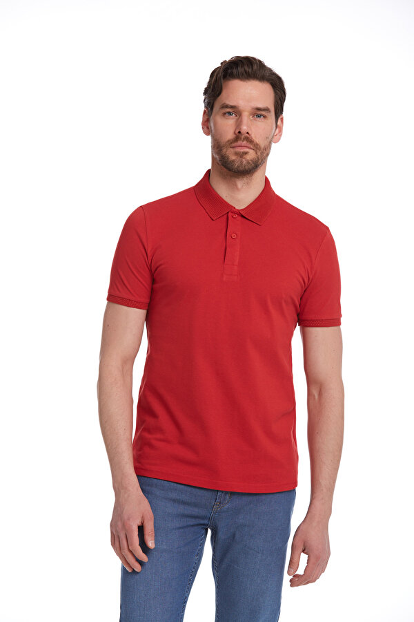 Kırmızı Regular Fit Düz 100% Pamuk Polo Yaka Tişört