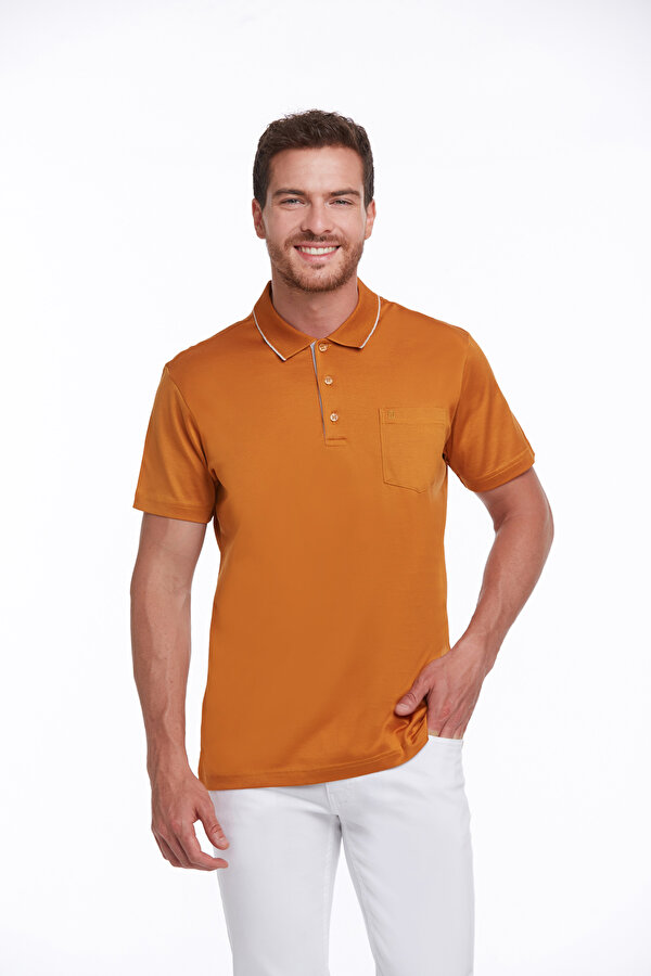 Turuncu Regular Fit Düz 100% Pamuk Polo Yaka Tişört