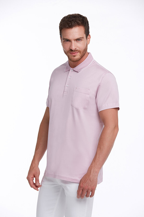 Lila Regular Fit Düz 100% Pamuk Polo Yaka Tişört