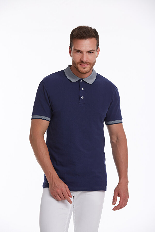 Lacivert Regular Fit Düz 100% Pamuk Polo Yaka Tişört