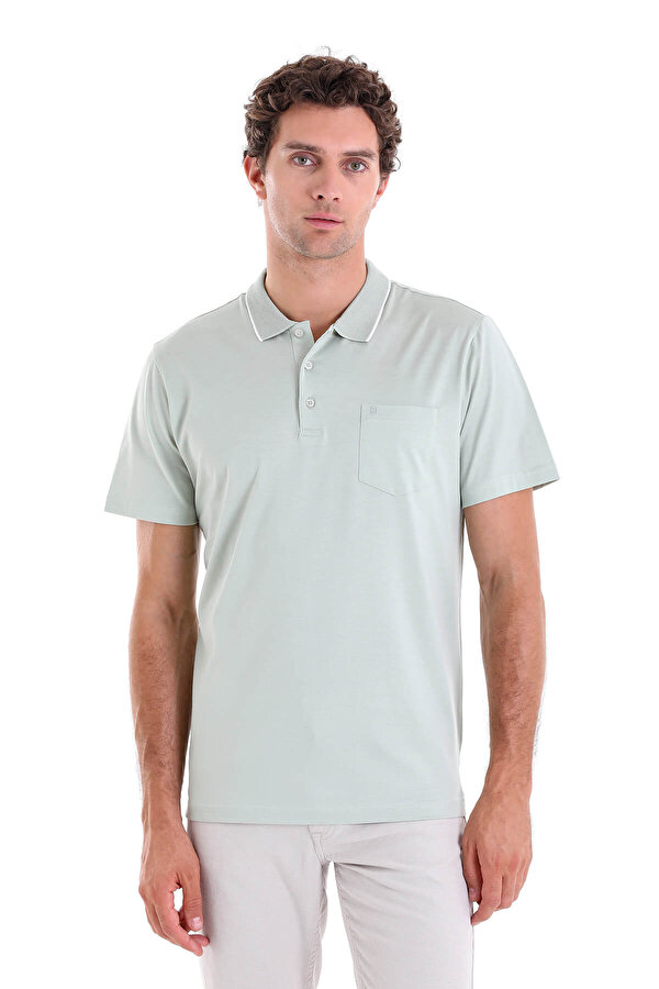 Yeşil Regular Fit Düz 100% Pamuk Polo Yaka Tişört