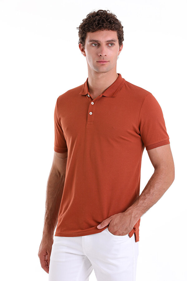 Kahverengi Regular Fit Polo Yaka Düz %100 Pamuk Pike Tişört