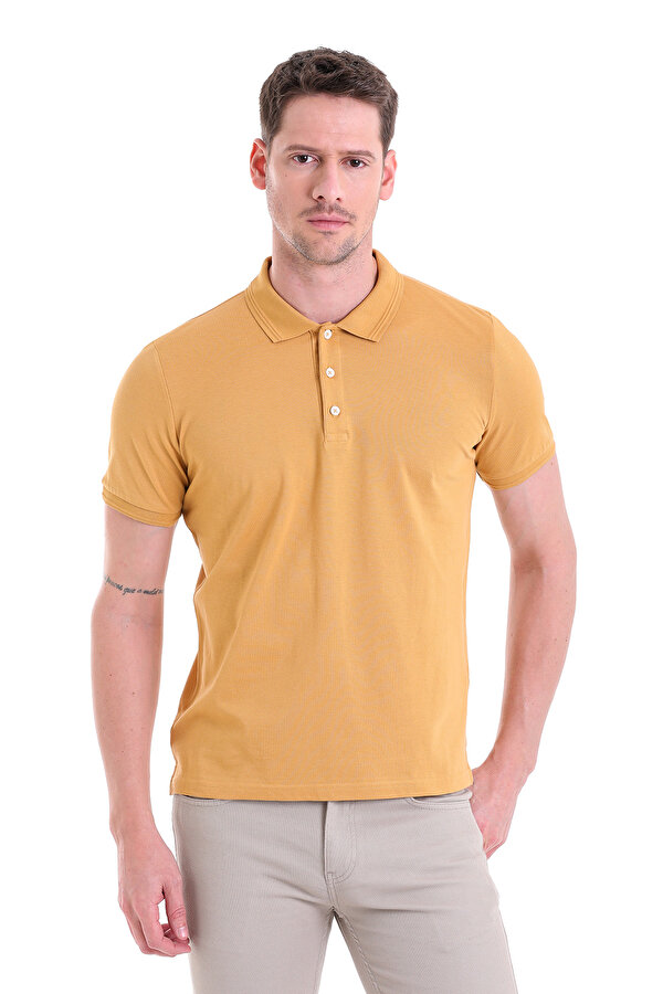 Hardal Regular Fit Polo Yaka Düz %100 Pamuk Pike Tişört