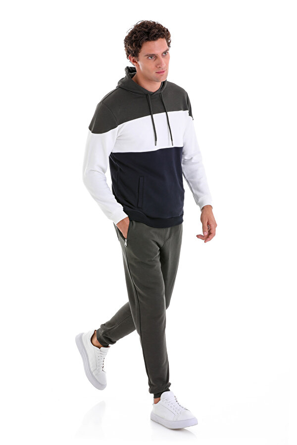 Lacivert Regular Fit Düz Pamuklu Kapüşonlu Kanguru Cepli Sweatshirt