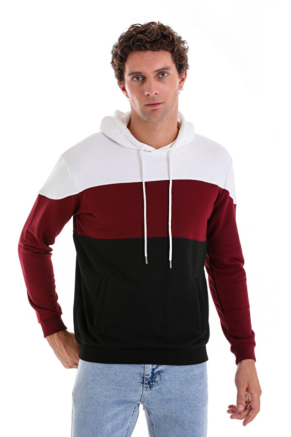 Siyah Regular Fit Düz Pamuklu Kapüşonlu Kanguru Cepli Sweatshirt