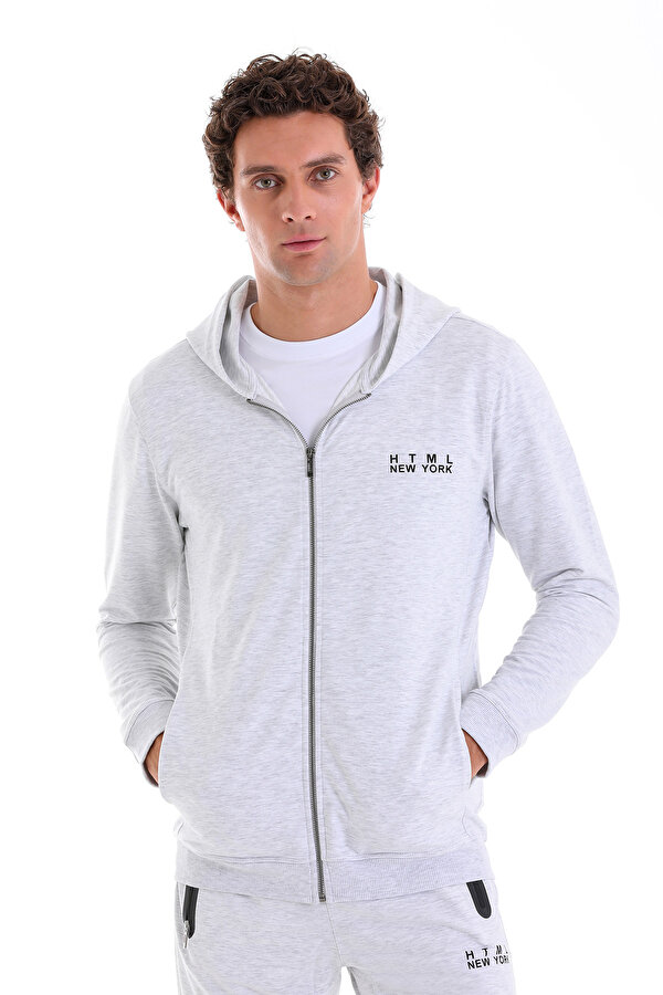 Gri Regular Fit Düz Pamuklu Tam Boy Fermuarlı Sweatshirt