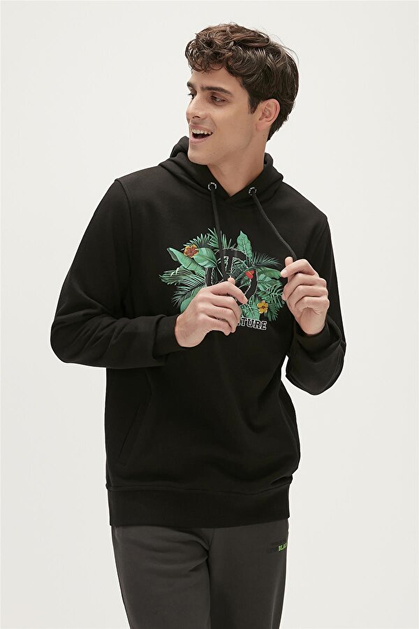 Re-Born Recycle Hoodie Siyah Kapüşonlu Erkek Sweatshirt