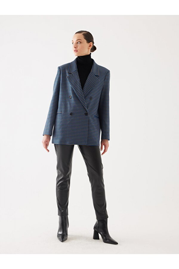 Puantiye Desen Saks Kruvaze Oversize Blazer Ceket