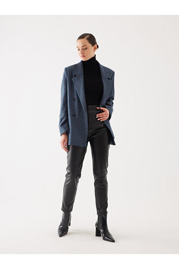 Puantiye Desen Saks Kruvaze Oversize Blazer Ceket