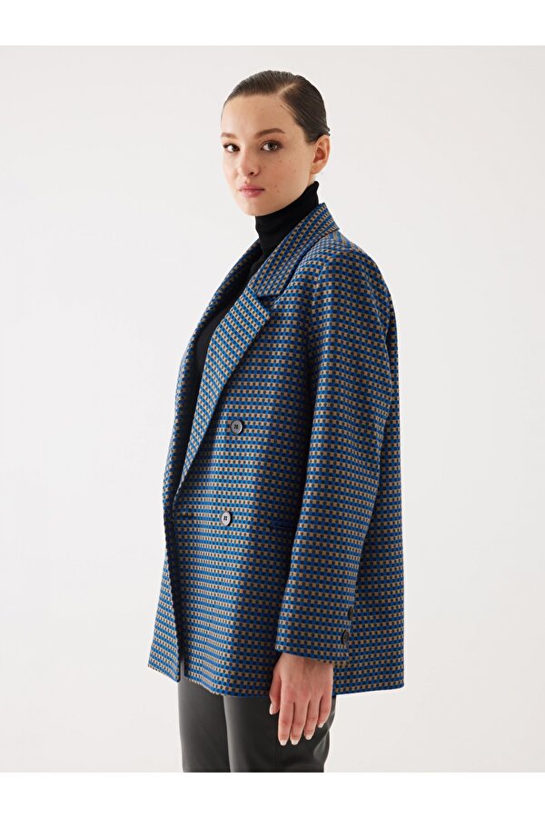 Puantiye Desen Saks Kruvaze Oversize Blazer Ceket