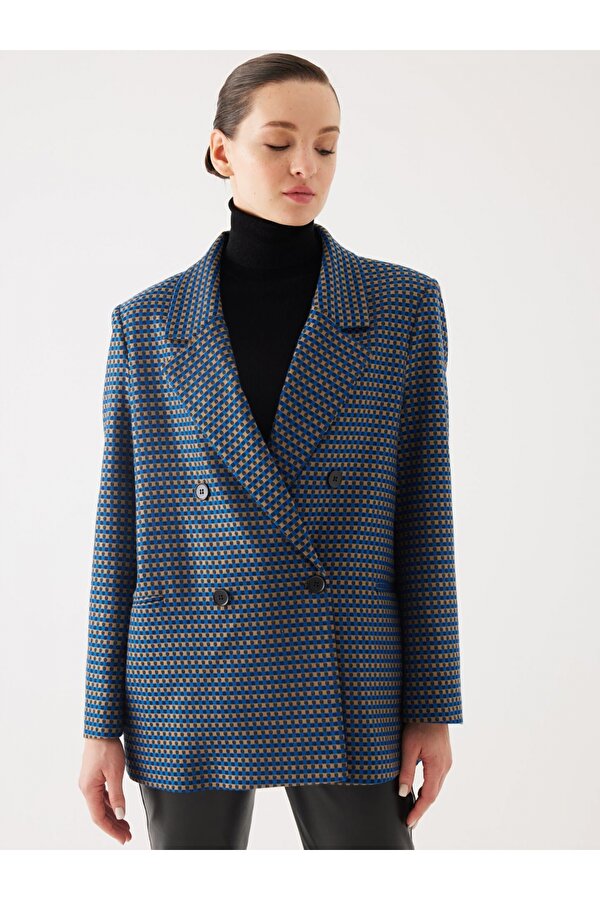 Puantiye Desen Saks Kruvaze Oversize Blazer Ceket