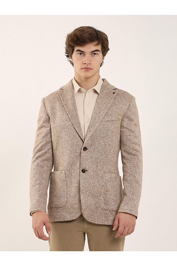 Camel Erkek Slim Fit Desenli Casual Mono Yaka Ceket - 94720