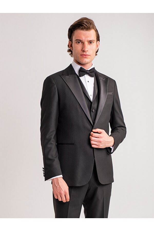 Siyah Erkek Modern Fit Mono Yaka Smokin Takım - 61314