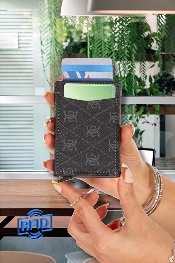 Otomatik Mekanizmalı Kutulu Kartlık Cüzdan Alüminyum Mekanizmalı Anti RFID Özellikli