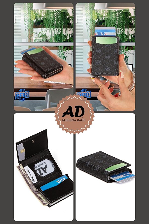 Otomatik Mekanizmalı Kutulu Kartlık Cüzdan Alüminyum Mekanizmalı Anti RFID Özellikli