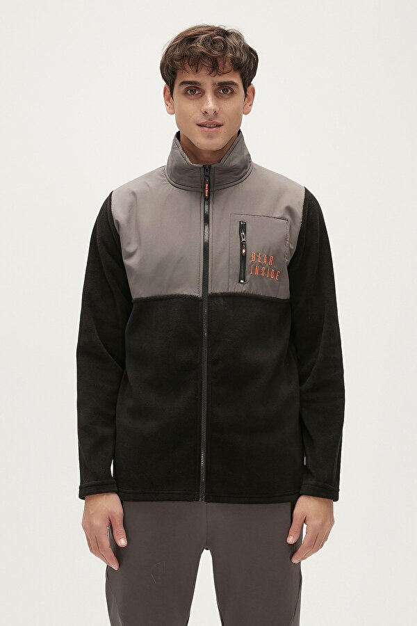 Poncy Full-Zip Siyah Fermuarlı Erkek Polar Sweatshirt