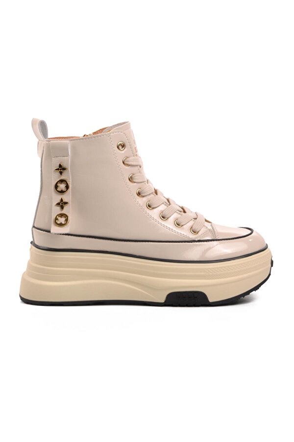 23K336 Bej Fermuarlı Bağcıklı Kadın Sneaker Bot