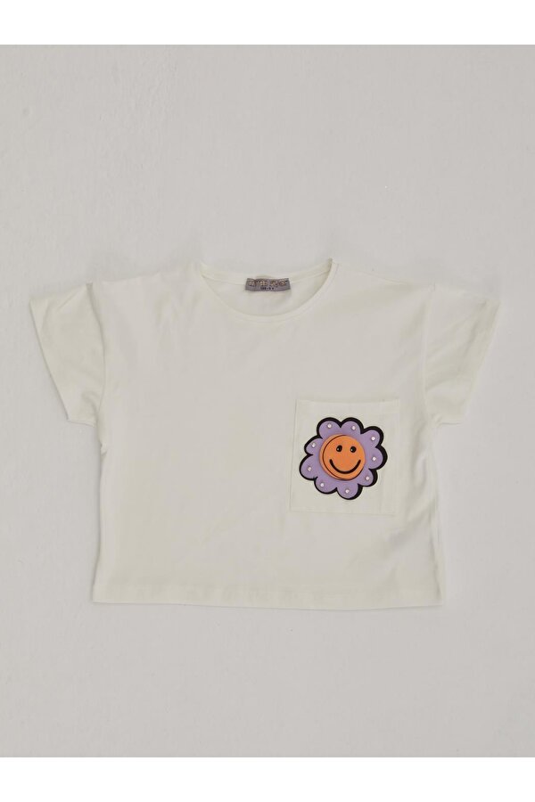 Kız Çocuk Çiçek Detay T-Shirt