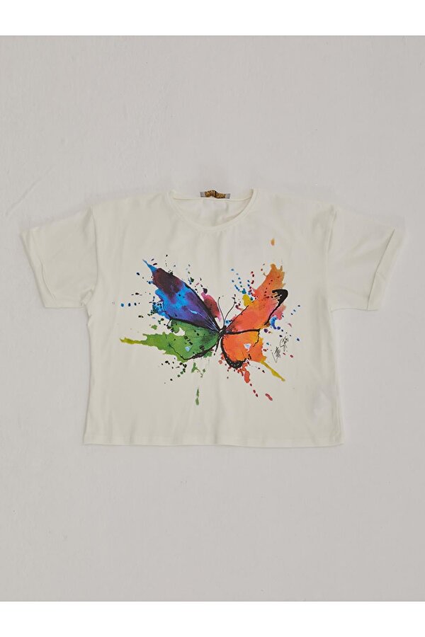 Kız Çocuk Kelebek Baskılı T-Shirt