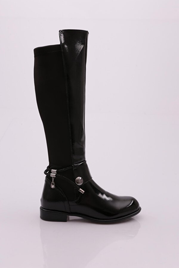 505-22K Kadin Arkasi Strech Yani Fermuarli Knee High Flats Çizme