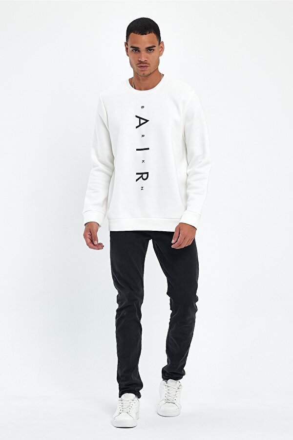 Erkek Bisiklet Yaka Regular Fit Air Baskılı İnce Sweatshirt SPR22SW131