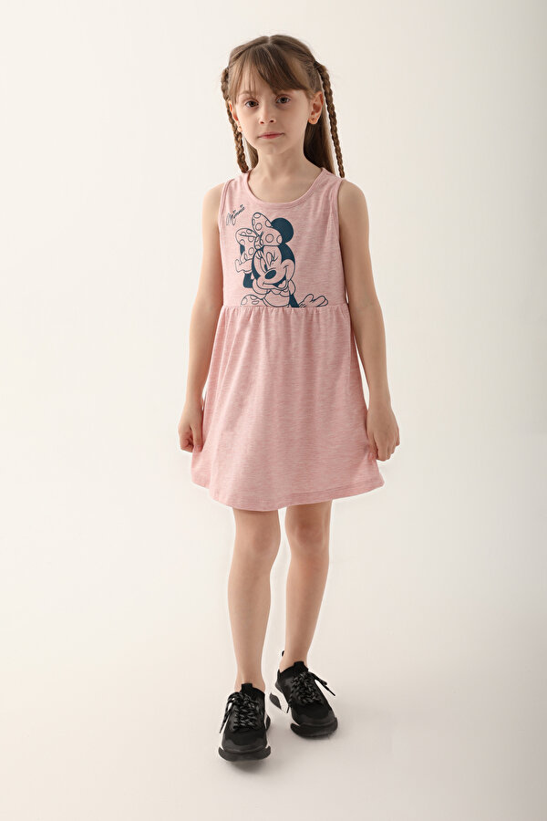 D4860-3 Kız Çocuk Elbise Pembe Melanj