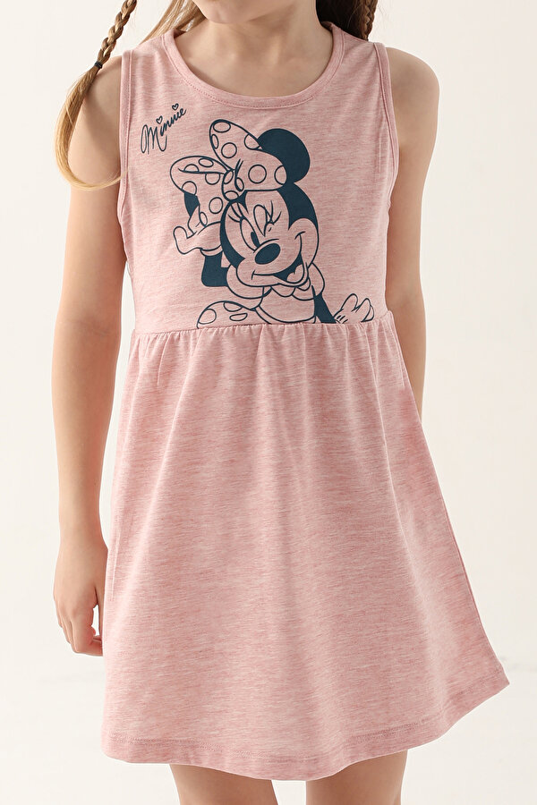 D4860-3 Kız Çocuk Elbise Pembe Melanj