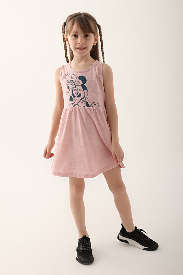 D4860-3 Kız Çocuk Elbise Pembe Melanj