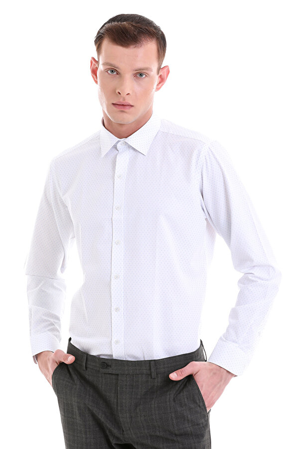 Mavi Slim Fit Baskılı Pamuklu Slim Yaka Uzun Kollu Klasik Gömlek