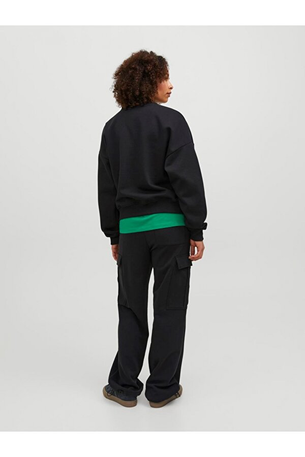 Bisiklet Yaka Rahat Kesim Siyah Kadın Sweatshirt 12250198