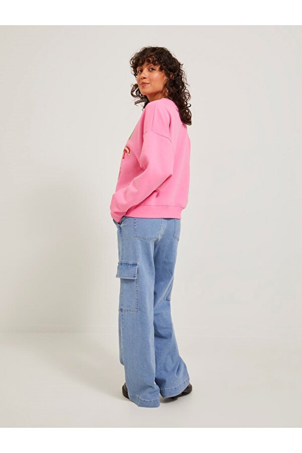 Bisiklet Yaka Rahat Kesim Pembe Kadın Sweatshirt 12250198