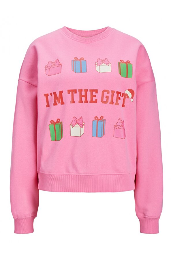 Bisiklet Yaka Rahat Kesim Pembe Kadın Sweatshirt 12250198