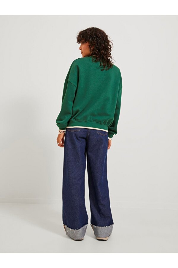 Bisiklet Yaka Rahat Kesim Baskılı Yeşil Kadın Sweatshirt 12246744