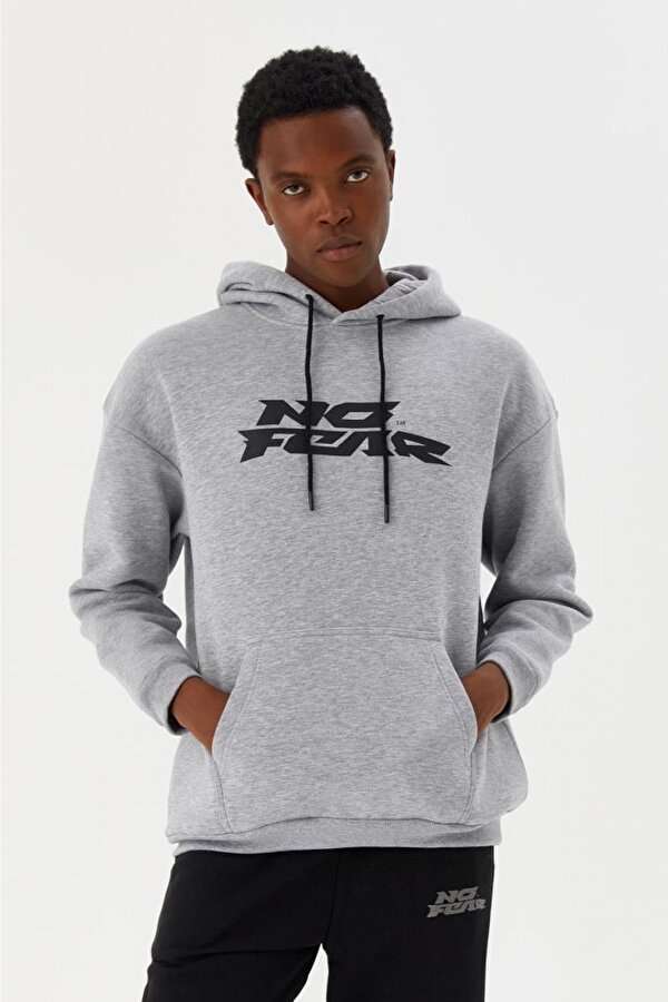 Erkek Sweatshirt Kapüşonlu Gri Melanj M500271